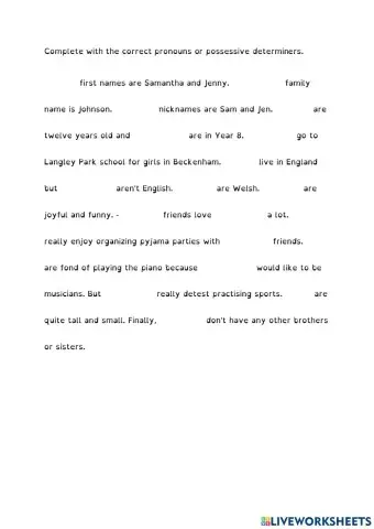 Pronouns possessive determiners