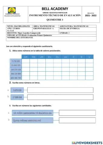 Evaluación matematicas