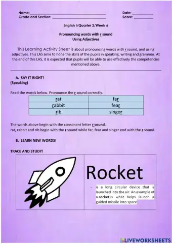 Pronouncing words with r sound Using Adjectives