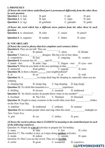 First Semester Test - Grade 6 - Sample 3