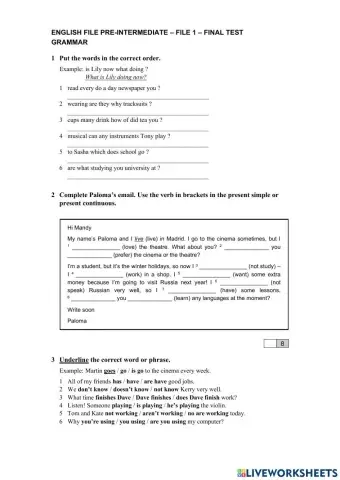 EF Pre intermediate File 1 Final Test