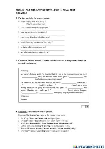 EF Pre intermediate File 1 Final Test