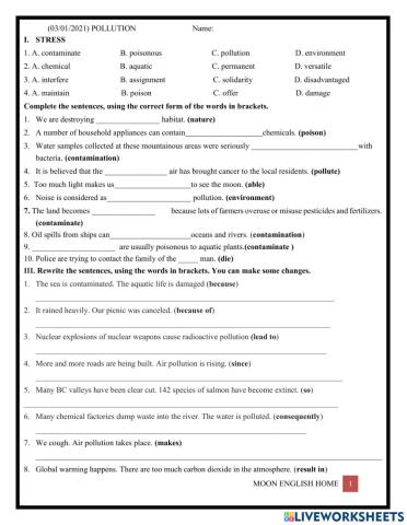 Grade 10-11: Connectors of Reason- Pollution