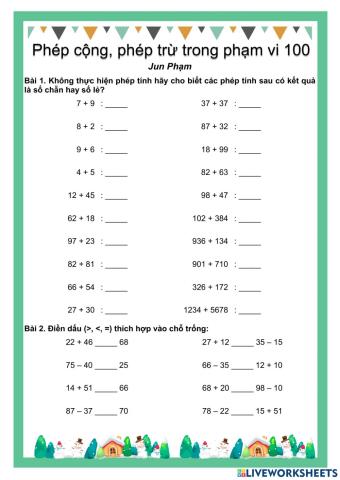 (7)-Jun-Phép cộng, phép trừ (không nhớ) trong phạm vi 100