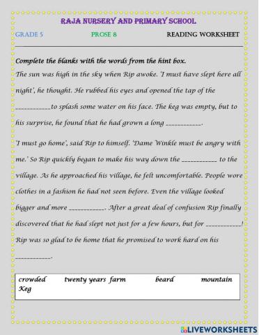 Grade-5 Prose-8 Reading Worksheet