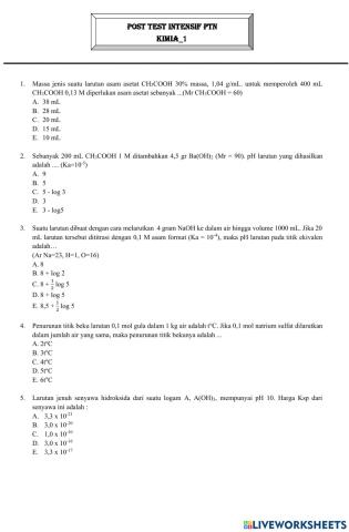 Posttest intensif ptn kimia 1