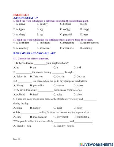 REVISION FOR 1st EXAM - GRADE 6 - EXERCISE 4