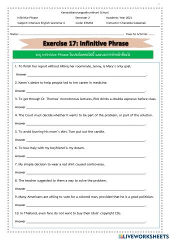 Exercise 17: Infinitive Phrase