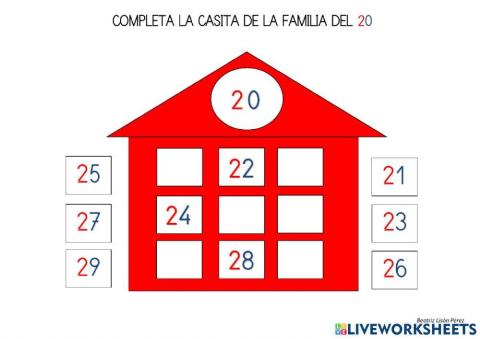 Completa los números de la familia del 20