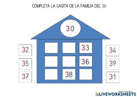 Completa con los números de la familia del 30