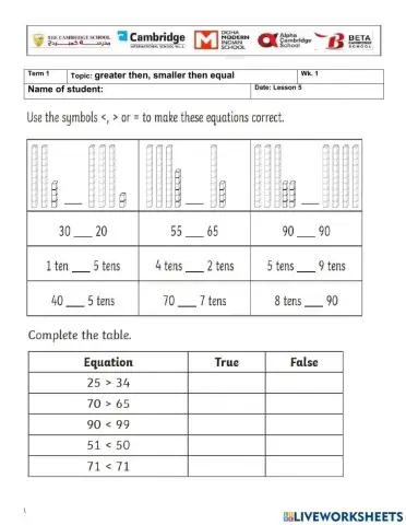 Greater than, smaller, equal
