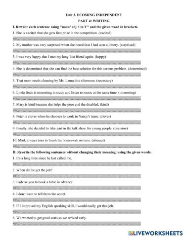 Unit 3. ECOMING INDEPENDENT  PART 4: WRITING
