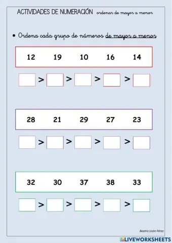 Ordenar grupos de números de mayor a menor