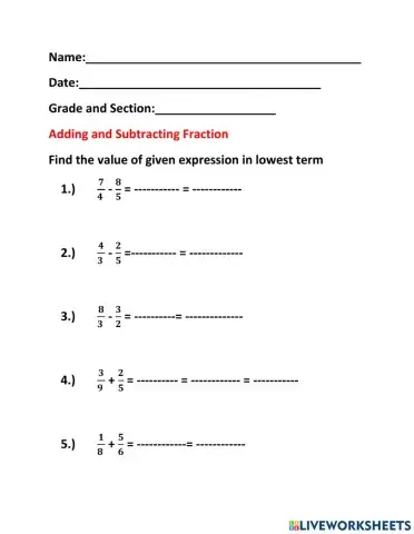 Addition and Subtraction of Dissimilar Fraction