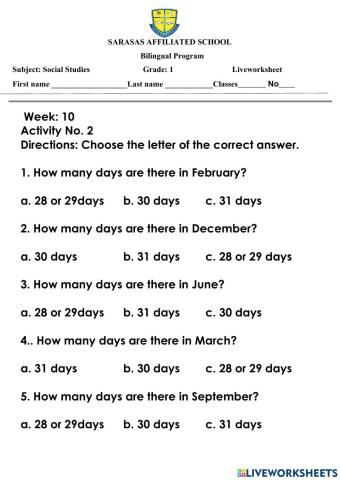 Social Studies ( Review ) Activity No. 2