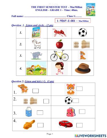 Tieng Anh lop 1 - 1st test 01