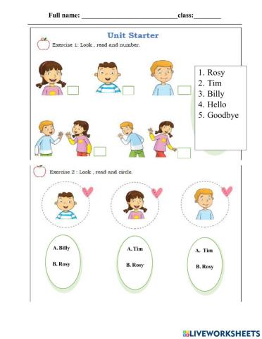 Tuần 1 -lớp 1- starter -lessons 1&2