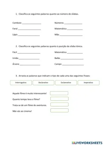 Classificação de palavras