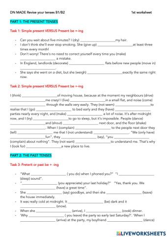 REVISE YOUR TENSES B1 B2 1st worksheet