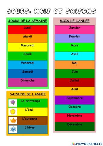 Jours, mois et saisons