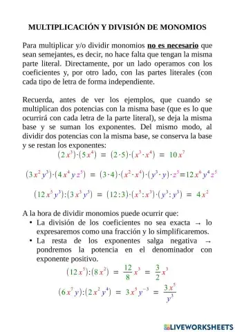 Producto y cociente de monomios