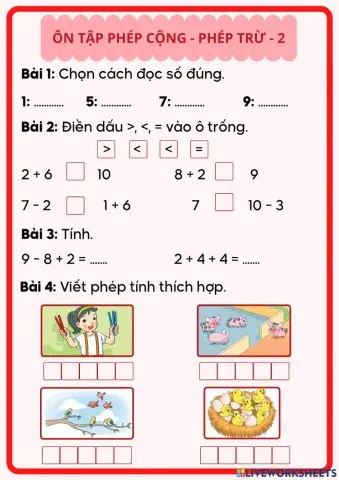 Ôn tập toán - phép cộng - phép trừ - 2