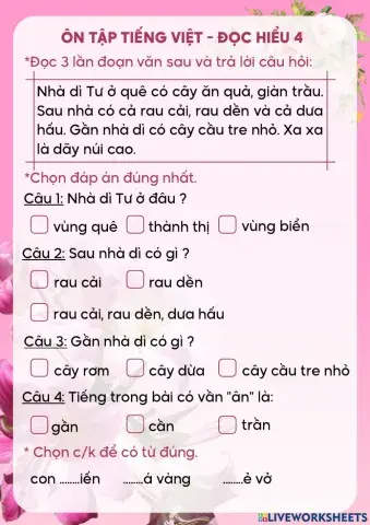 Phiếu đọc hiểu 4