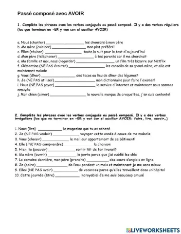 Passé composé avec avoir