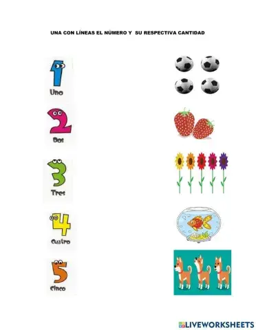 Una con lineas el numero con su respectiva cantidad