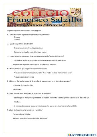 Las funciones de (nutrición, relación y reproducción