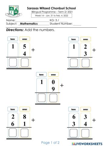 Addition and Subtraction - 2 digit numbers