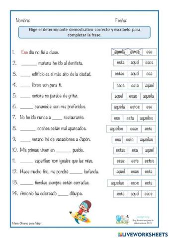 Los determinantes demostrativos