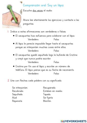 Soy un lápiz: Comprensión oral