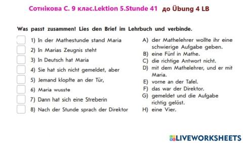 Сотнікова С. 9 клас.Lektion 5.Stunde 41, до впр 4 ст 101
