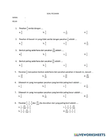 Latihan Ujian Pecahan