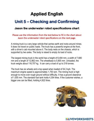 Applied English - Jason the underwater robot specifications