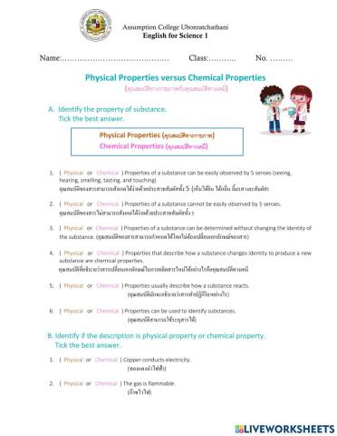 Physical and Chemical Properties of Substances
