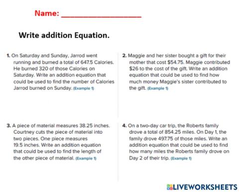 Write addition equation