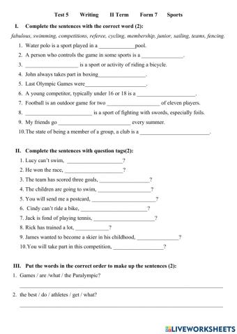 7 Form. Test 5. Sport