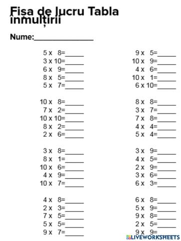 Tabla inmultirii