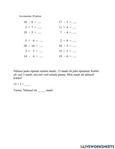 Arvutamine 20 piires (üleminekuta)