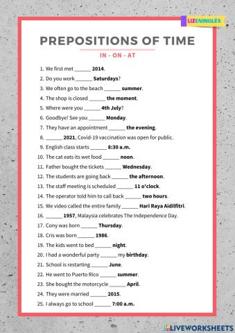 Prepositions of time