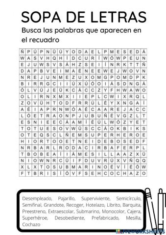 Sopa de palabras prefijos y sufijos