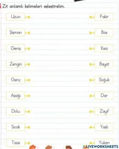 Zıt Anlamlı Sözcükleri Eşleştirelim