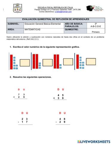 Evaluación del primer quimestre matemáticas.