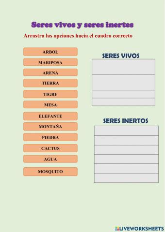 Seres vivos y seres inertes