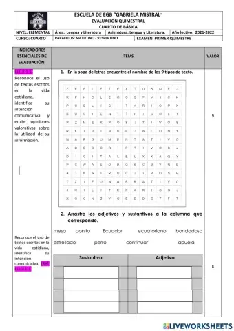 Evaluación I Quimestre