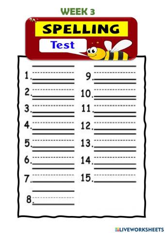 Spelling Test - Week 3 Wordlist