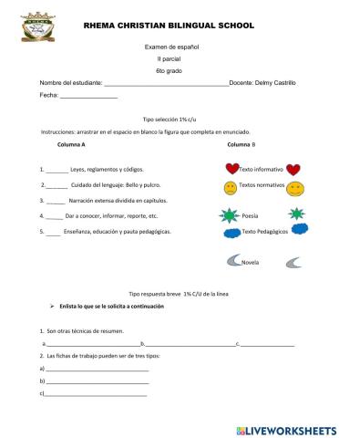 Examen de español 6TO GARDO