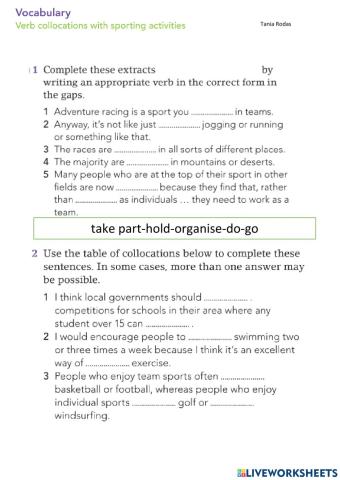 Verb collocations with sporting activities